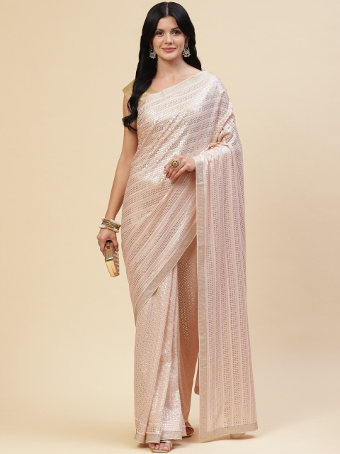 

Meena Bazaar Peach-Coloured Embellished Pure Georgette Saree