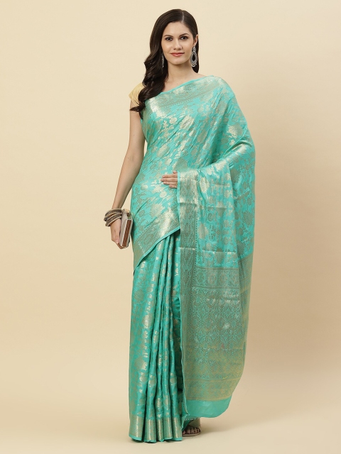 

Meena Bazaar Sea Green & Gold-Toned Zari Silk Blend Saree