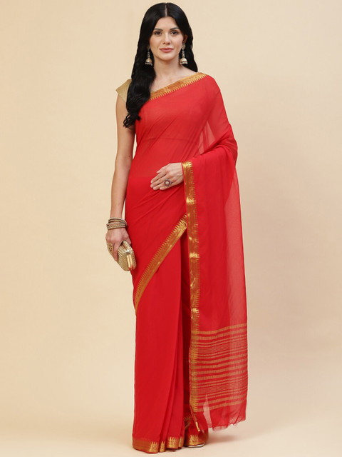 

Meena Bazaar Red & Gold-Toned Zari Border Saree