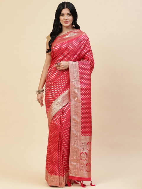 

Meena Bazaar Pink & Gold-Toned Woven Design Zari Silk Blend Saree