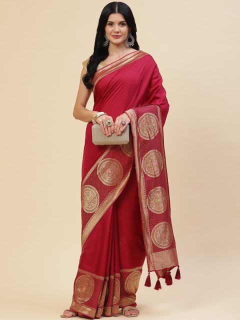 

Meena Bazaar Women Red & Gold-Toned Silk Blend Saree