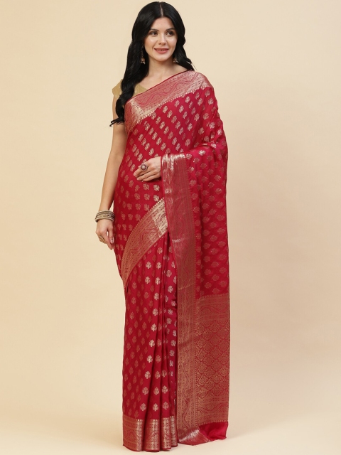 

Meena Bazaar Maroon & Gold-Toned Floral Zari Saree