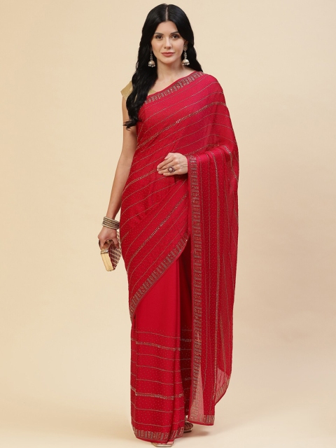 

Meena Bazaar Pink & Gold-Toned Embellished Saree