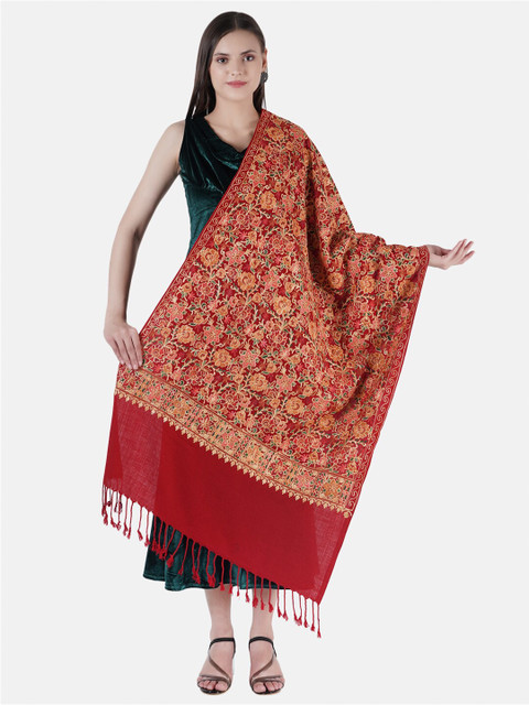 

MUFFLY Women Red & Green Embroidered Stole