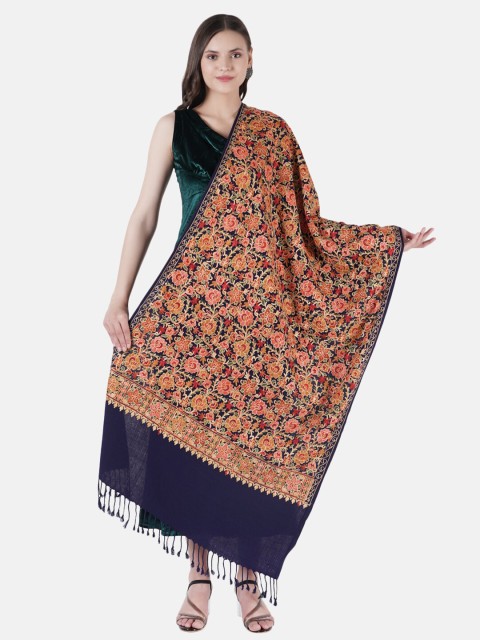 

MUFFLY Women Blue & Red Floral Woven Design Stole
