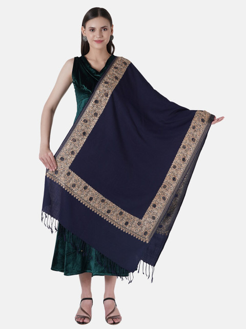 

MUFFLY Women Blue & Brown Embroidered Stole