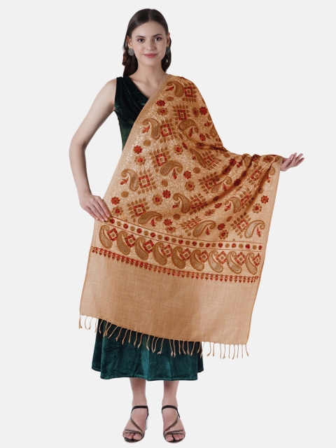 

MUFFLY Women Beige & Red Embroidered Stole