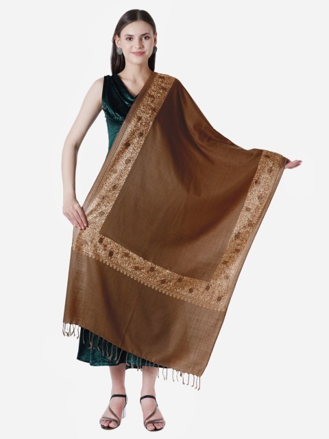 

MUFFLY Women Yellow & Brown Embroidered Stole