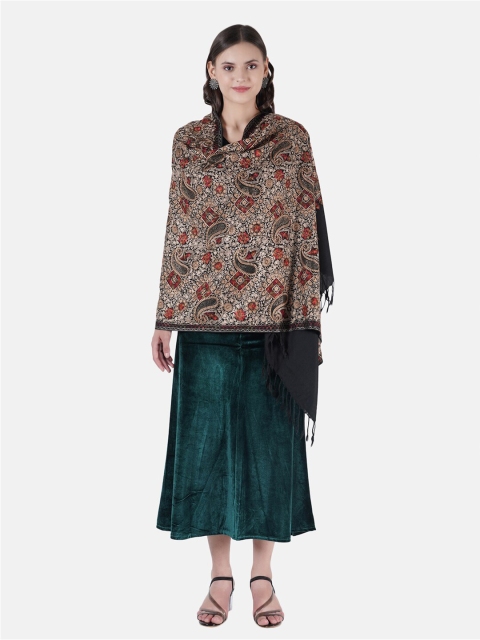 

MUFFLY Women Black & Red Embroidered Stole