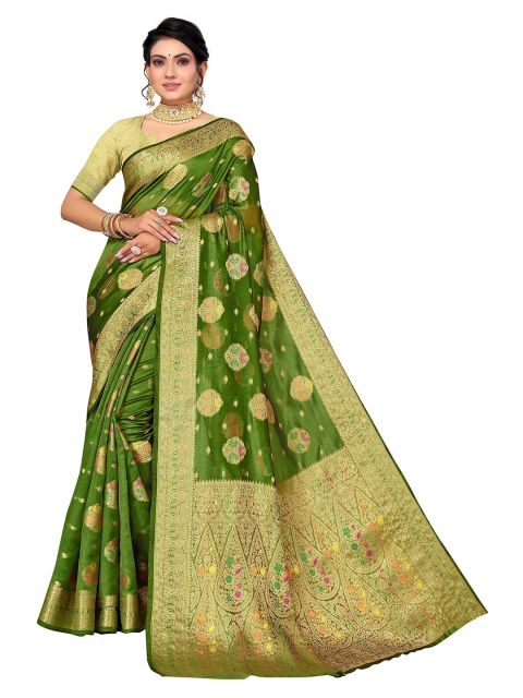 

Nimayaa Green & Gold-Toned Woven Design Zari Organza Saree