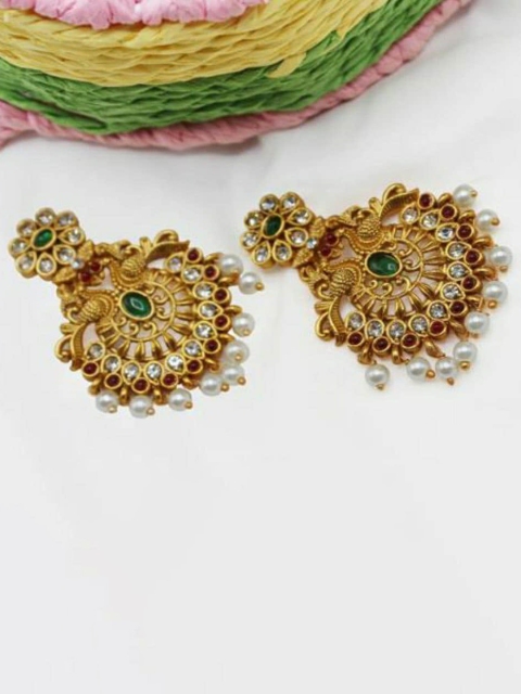 

LAFORWORD Gold-Plated & Pink Peacock Shaped Drop Earrings