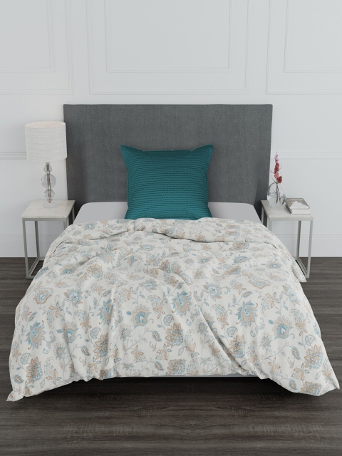 

Trident Beige & Teal Floral 100% Cotton 144 TC Single Bedsheet with 1 Pillow Cover