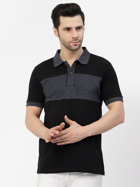 

Kalt Men Plus Size Black & Grey Melange Colourblocked Polo Collar T-shirt