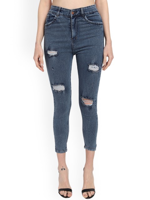 

LIVE OK Women Skinny Fit High-Rise Mildly Distressed Stretchable Jeans, Na