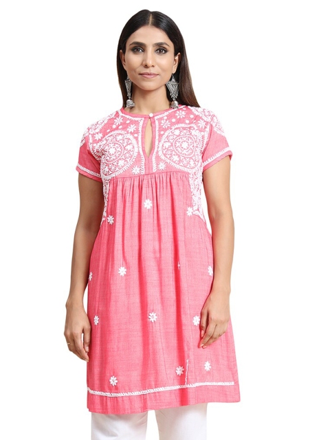 

HOUSE OF KARI Women Pink Chikankari Cotton Tunic