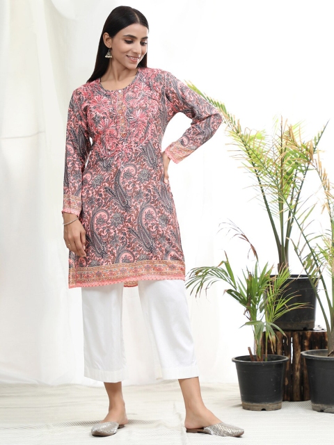 

HOUSE OF KARI Women Peach-Coloured & Grey Ethnic Motifs Printed Kurta