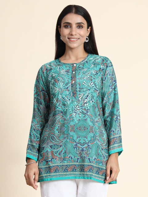 

HOUSE OF KARI Women Green & Blue Printed Tunic