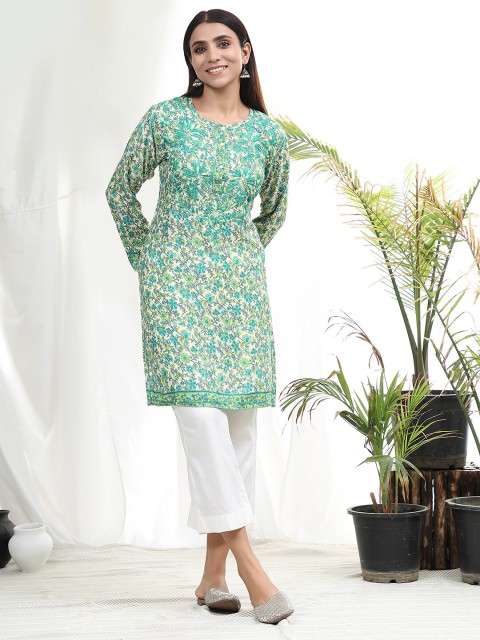

HOUSE OF KARI Green & White Embroidered Tunic