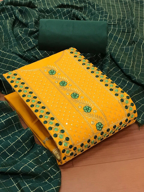 

MORLY Women Yellow & Green Embroidered Unstitched Dress Material