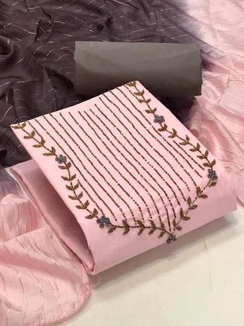 

MORLY Women Pink & Gold-Toned Embellished Unstitched Dress Material