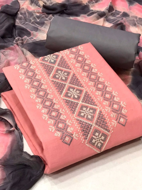 

MORLY Pink & Grey Embroidered Unstitched Dress Material