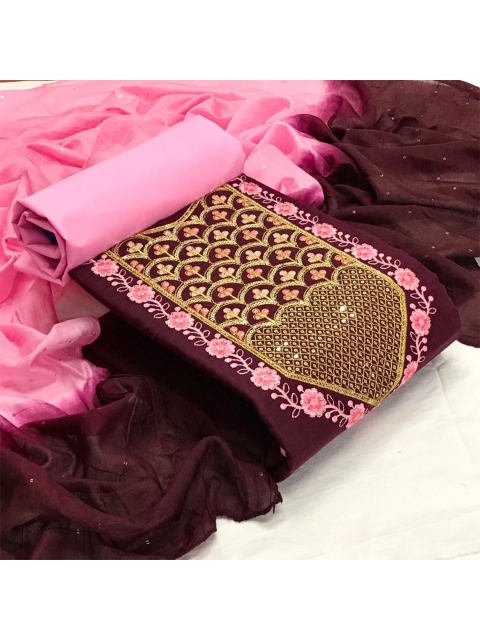 

MORLY Maroon & Pink Embellished Unstitched Dress Material