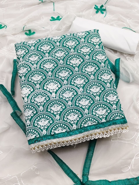 

MORLY Green & White Embellished Unstitched Dress Material