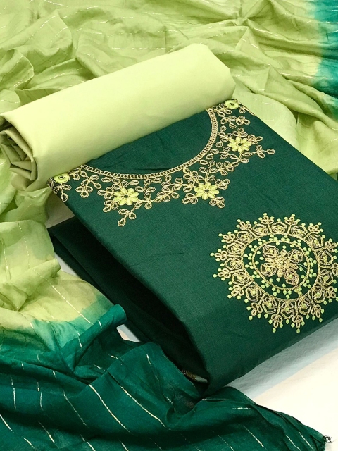 

MORLY Green And Gold-Toned Embellished Unstitched Dress Material