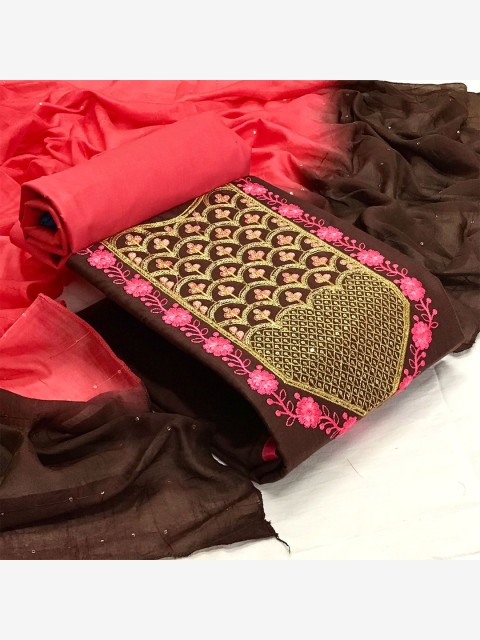 

MORLY Women Brown & Pink Embroidered Unstitched Dress Material