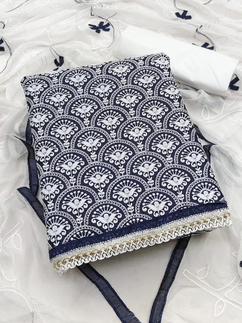 

MORLY Women Blue & White Embroidered Unstitched Dress Material