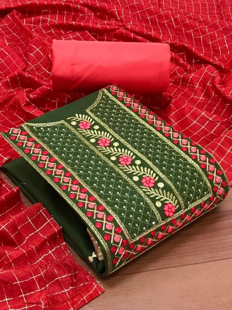 

MORLY Women Green & Red Embroidered Unstitched Dress Material