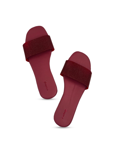 

Sayera Women Maroon Solid Mesh Open Toe Flats