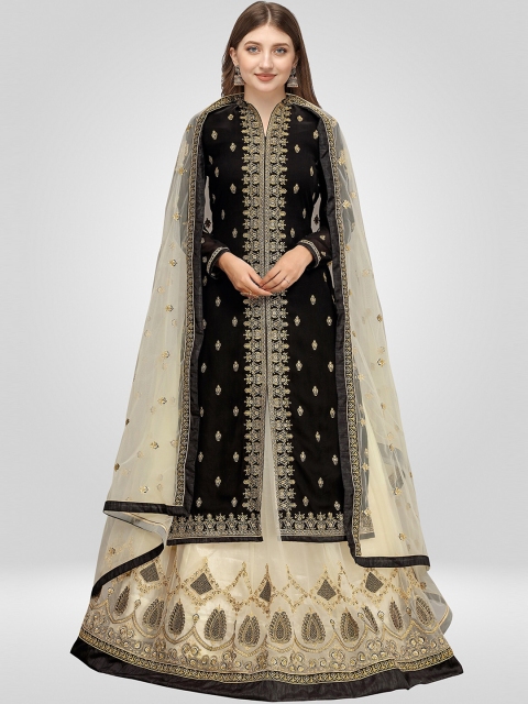 

Nivah Fashion Women Black Embroidered Thread Work Kurti with Skirt & With Dupatta