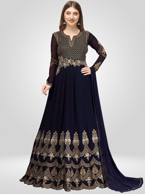 

Nivah Fashion Women Blue Embroidered Pleated Thread Work Kurti with Salwar & With Dupatta