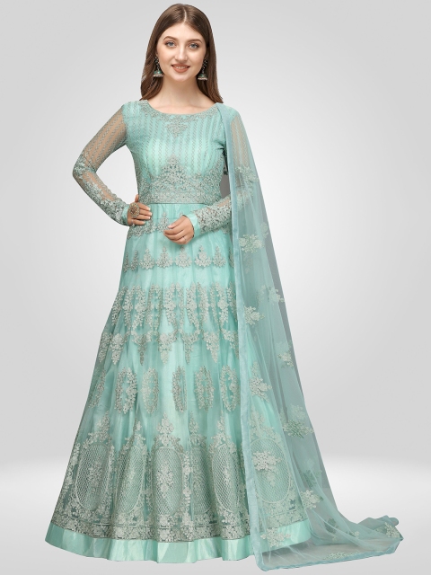 

Nivah Fashion Women Blue Embroidered Pleated Beads and Stones Kurti with Salwar & With Dupatta