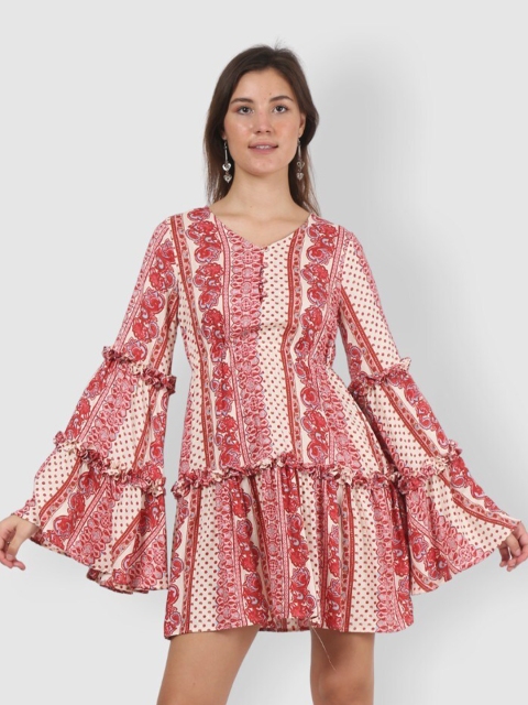 

The Label Bar Women Pink & Off White Ethnic Motifs A-Line Mini Dress