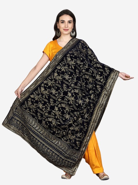 

Moda Chales Blue & Gold-Toned Embroidered Zari Velvet Dupatta