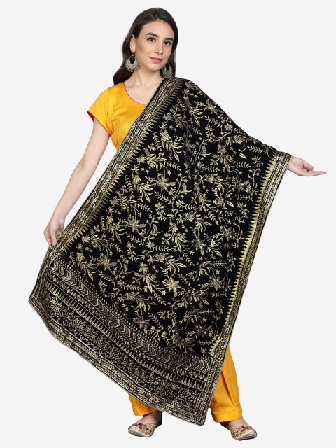 

Moda Chales Women Black & Gold-Toned Embroidered Velvet Dupatta