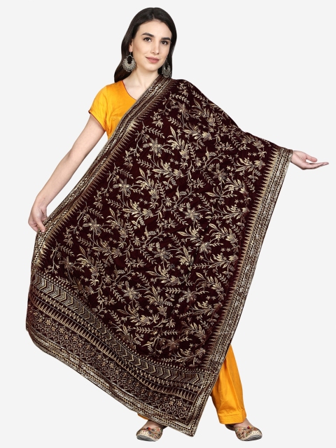 

Moda Chales Purple & Gold-Toned Embroidered Velvet Dupatta with Zari