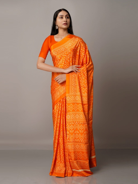 

Unnati Silks Orange & White Bandhani Saree