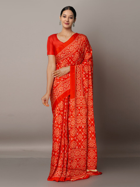 

Unnati Silks Red & White Bandhani Saree