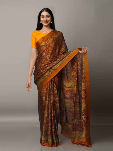 

Unnati Silks Pink & Yellow Floral Art Silk Bandhani Saree