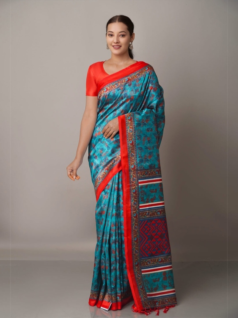 

Unnati Silks Green & Red Floral Art Silk Bandhani Saree