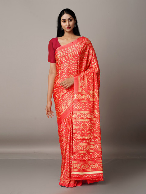 

Unnati Silks Pink & Off White Bandhani Saree