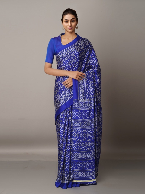 

Unnati Silks Blue & Off White Bandhani Saree