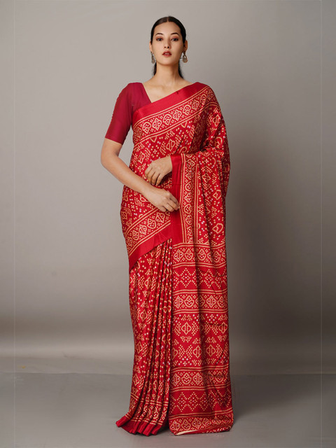 

Unnati Silks Maroon & Off White Bandhani Saree