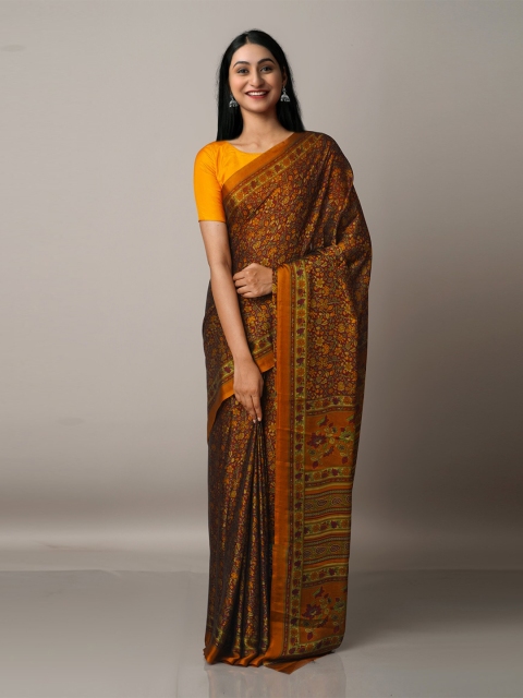 

Unnati Silks Brown & Green Floral Art Silk Bandhani Saree