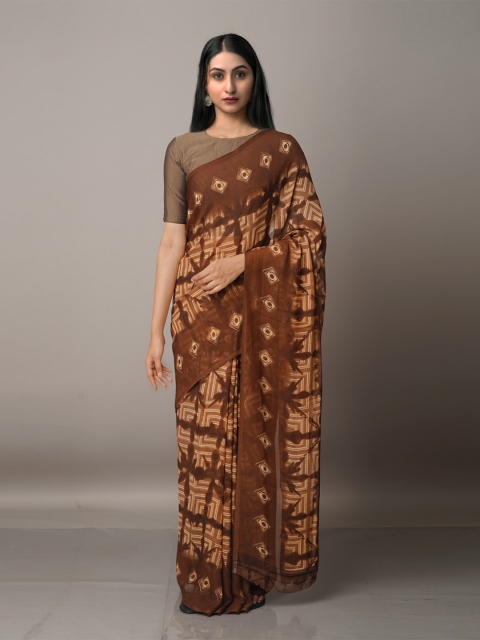 

Unnati Silks Brown & Beige Ethnic Motifs Block Print Saree