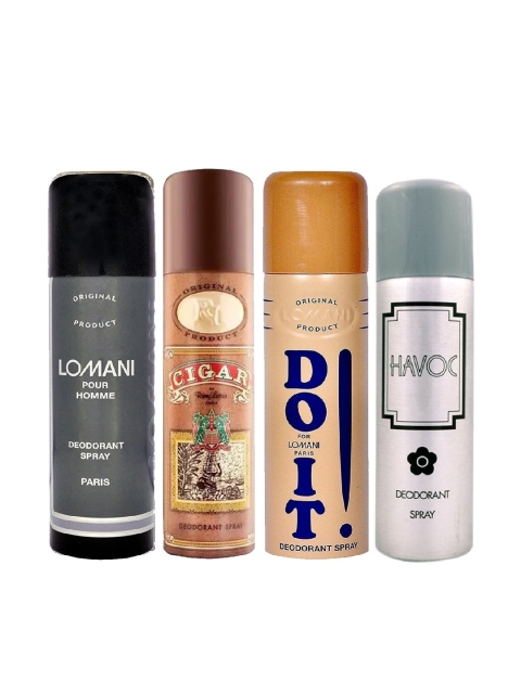 

Lomani Deo Combo 4pc Do it + Cigar + Pour Homme Deodorant 200ml, Brown