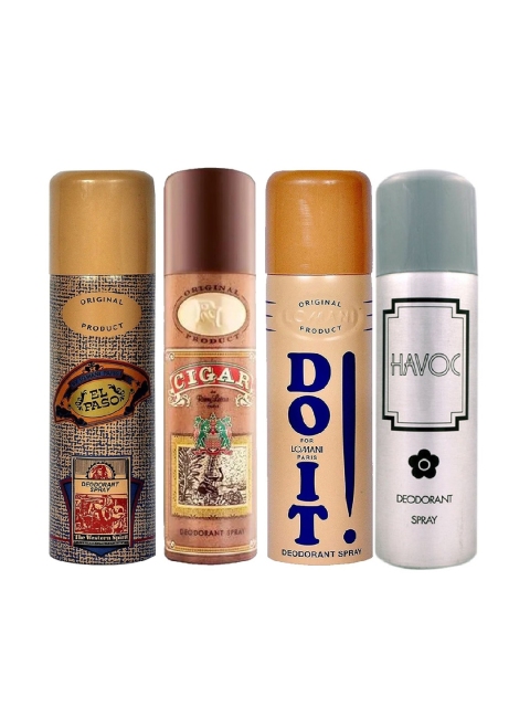

Lomani Men Set Of 4 Do It & El Paso & Cigar & Havoc Deodorant - 200 ml Each, Brown